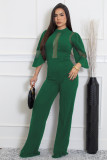 Mesh Patchwork Tie Up Wide Leg Jumpsuit OSM-4490