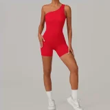 Solid Color Single Shoulder Fitness Romper GQSA-1312
