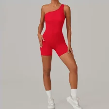 Solid Color Single Shoulder Fitness Romper GQSA-1312