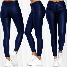 Plus Size Solid-color Leather Slim Casual Pants GWTC-W0313
