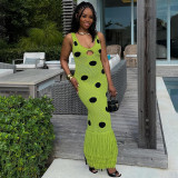 Black Polka-dot Sleeveless Tassel Long Dress GSLF-W25D78177
