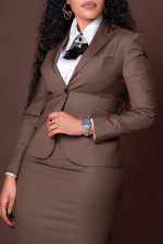 Plus Size Fashion Long-Sleeve Blazer and Pencil Skirt Suit GWTC-W0777