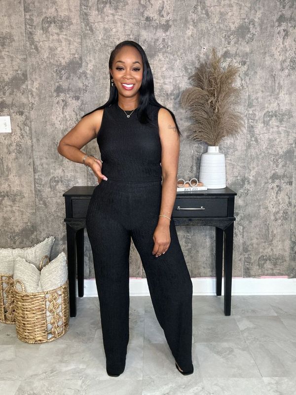 Sleeveless Solid Color Two Piece Pants Set XHXF-8728