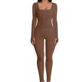 Plus Size Solid Color Square Neck Sport Jumpsuit GWTC-LTCX5203