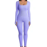 Plus Size Solid Color Square Neck Sport Jumpsuit GWTC-LTCX5203