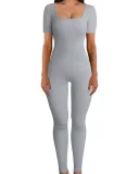 Plus Size Solid Color Square Neck Sport Jumpsuit GWTC-LTCX5203
