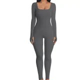 Plus Size Solid Color Square Neck Sport Jumpsuit GWTC-LTCX5203