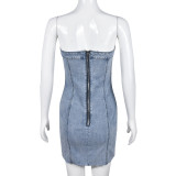Sexy Wrap-Front Denim Bodycon Dress GYHF-9220DD