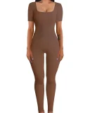 Plus Size Solid Color Square Neck Sport Jumpsuit GWTC-LTCX5203