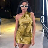 Solid Color Slash Shoulder Mini Dress GWTC-LZY016