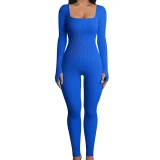 Plus Size Solid Color Square Neck Sport Jumpsuit GWTC-LTCX5203