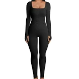 Plus Size Solid Color Square Neck Sport Jumpsuit GWTC-LTCX5203