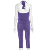 Solid Color Halterneck Tops Two Piece Pants Set GDSF-D25ST352