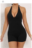 Solid Color Halterneck Tie Up Sport Romper GQSA-2283