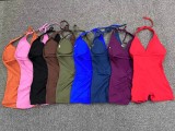 Solid Color Halterneck Tie Up Sport Romper GQSA-2283