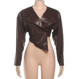 PU Leather Solid Color Irregular Coat XEF-K25C77277