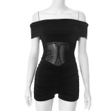 Patchwork Mesh One Shoulder Romper MXBF-J25RP190
