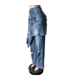 Fashion Apron Ripped Straight-Leg Jeans MEM-88661