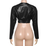 PU Leather Solid Color Irregular Coat XEF-K25C77277