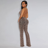 Leopard Print Backless Slim Jumpsuit BY-7495