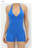 Solid Color Halterneck Tie Up Sport Romper GQSA-2283