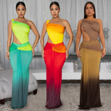 Sexy Off-Shoulder Gradient Color Maxi Dress BY-7473