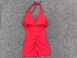 Solid Color Halterneck Tie Up Sport Romper GQSA-2283