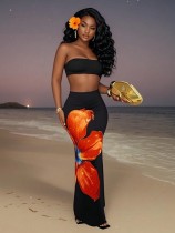 Sexy Wrap Chest Print Long Skirts Suit YWXS-K25L811-K25L923