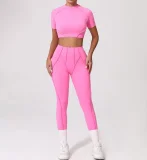 Short Sleeve Sport Yoga Two Piece Shorts Set GQSA-4510/87652