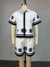 Lapel Color Block Shirt Shorts 2 Piece Set GCNE-72843
