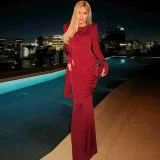 Long Sleeve Solid Color Backless Maxi Dress XEF-K25D78220