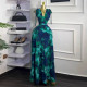 Print V Neck Drawstring Maxi Dress GMSF-9247