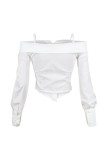 Lapel Long Sleeve Off Shoulder Shirts OLYF-6190