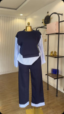 Patchwork Stripe Tops Two Piece Pants Set GCNE-72425
