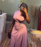 Single Shoulder Solid Color Maxi Dress GCNE-72610