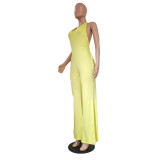 Halterneck Backless Solid Loose Jumspuit GCNF-0174