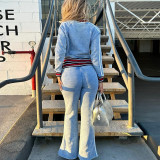 Stripe Color Block Long Sleeve Pants Suit XEF-K25S78877