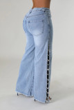 Split Metal Chain Diamond Straight Jeans LSD-2522