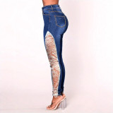 Lace Hollow Out Patchwork Jeans GXJF-25554