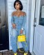Off Shoulder Long Sleeve Denim Jumpsuit LSD-2531