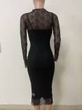 Lace See Through Long Sleeve Dress+Sling Dress Suit  LSD-2520