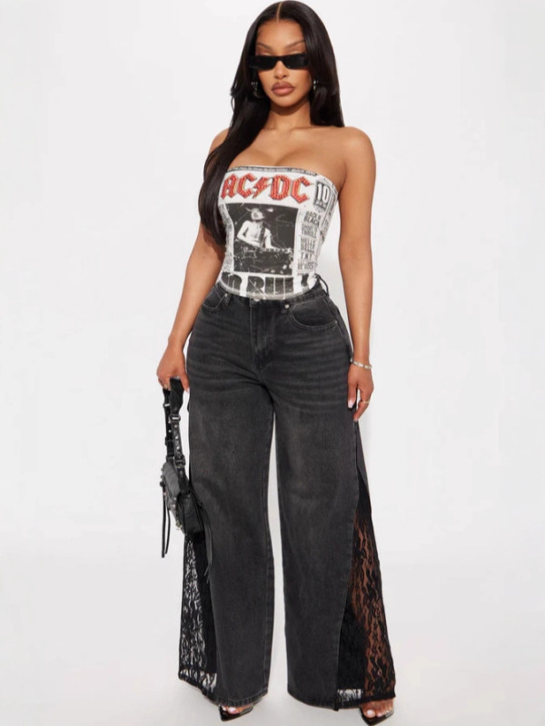 Letter Printed Strapless Top GFCF-1399