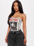 Letter Printed Strapless Top GFCF-1399