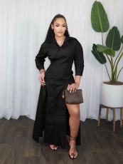 V Neck Solid Color Split Shirt Dress GFDY-1359