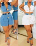 V Neck Color Block Two Piece Shorts Set YRST-T115