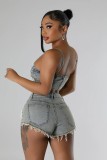 Pearl Diamond Chain Tank Tops Shorts Denim Suit YUMT-YMT353