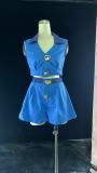 V Neck Color Block Two Piece Shorts Set YRST-T115