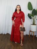 V Neck Solid Color Split Shirt Dress GFDY-1359
