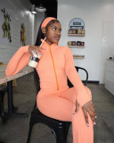 Long Sleeve Solid Color Sport Two Piece Pants Set(With Hairband) XMCS-qk20250911