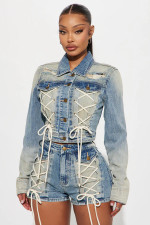 Fashion Denim Drawstring Tie Up Short Suit YRST-T073